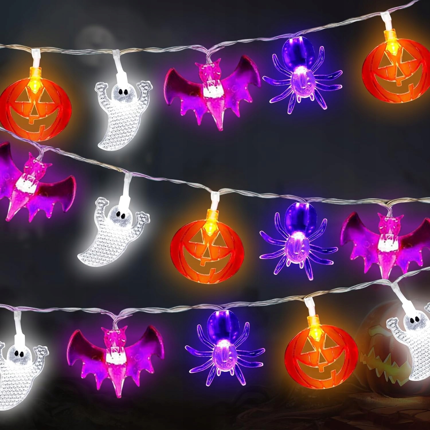 Světelný řetěz, 7 m, na Halloween, 40 Led diod, s časovačem
