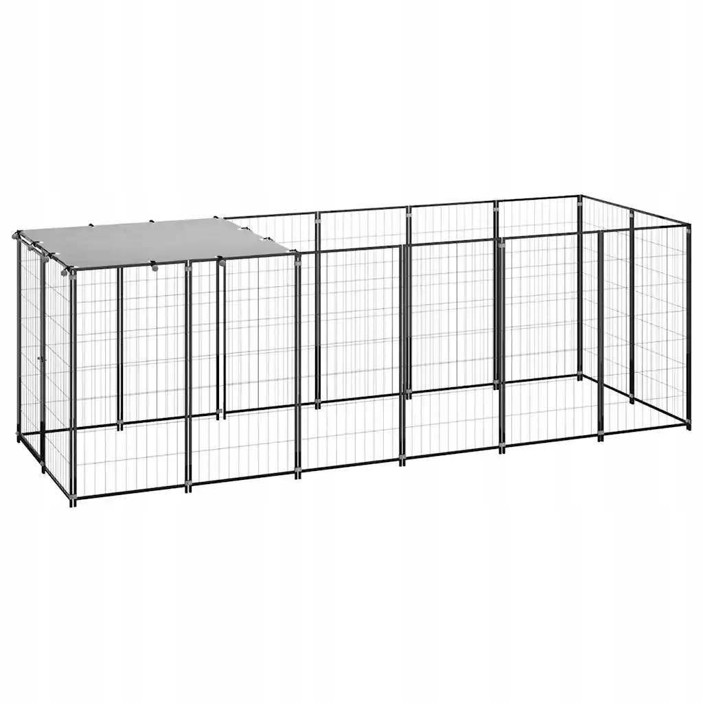 Kotec pro psy s Pe střechou a ocelovou síťkou, 330 x 110 x 110 cm, černo-stříbrná