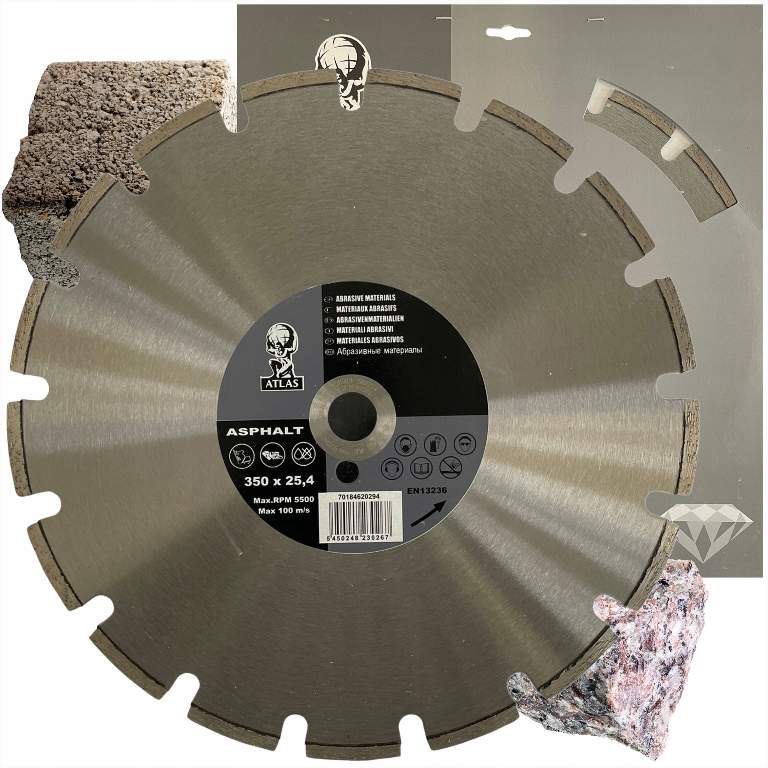 Diamantový Kotouč Atlas Asfalt Beton Granit Dutiny Cihly 350 mm x 25,4 mm