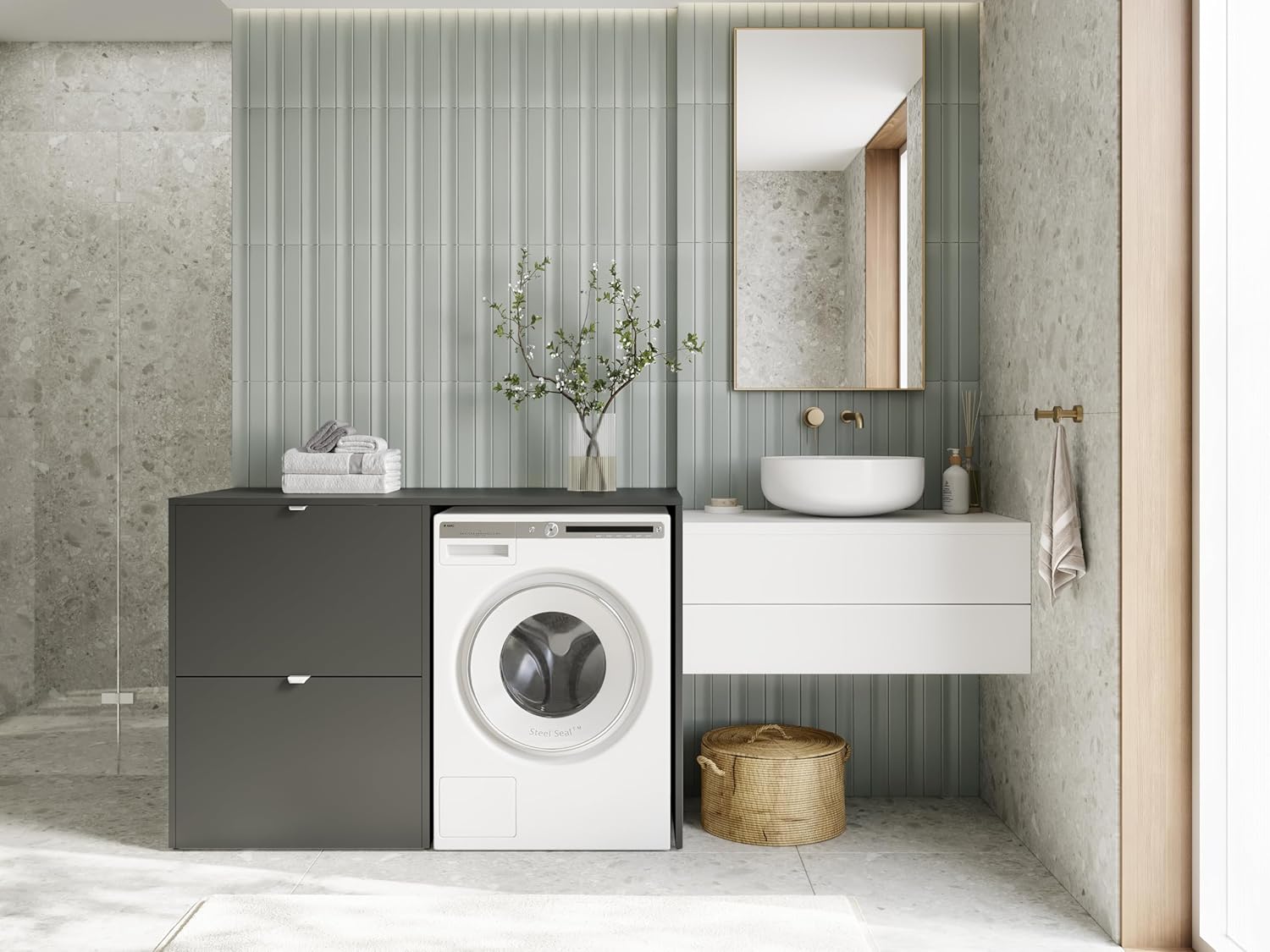 Szafka na pralkę DORA 130 x 90 x 56 cm zabudowa pralki półka antracyt EAN (GTIN) 5905323704930