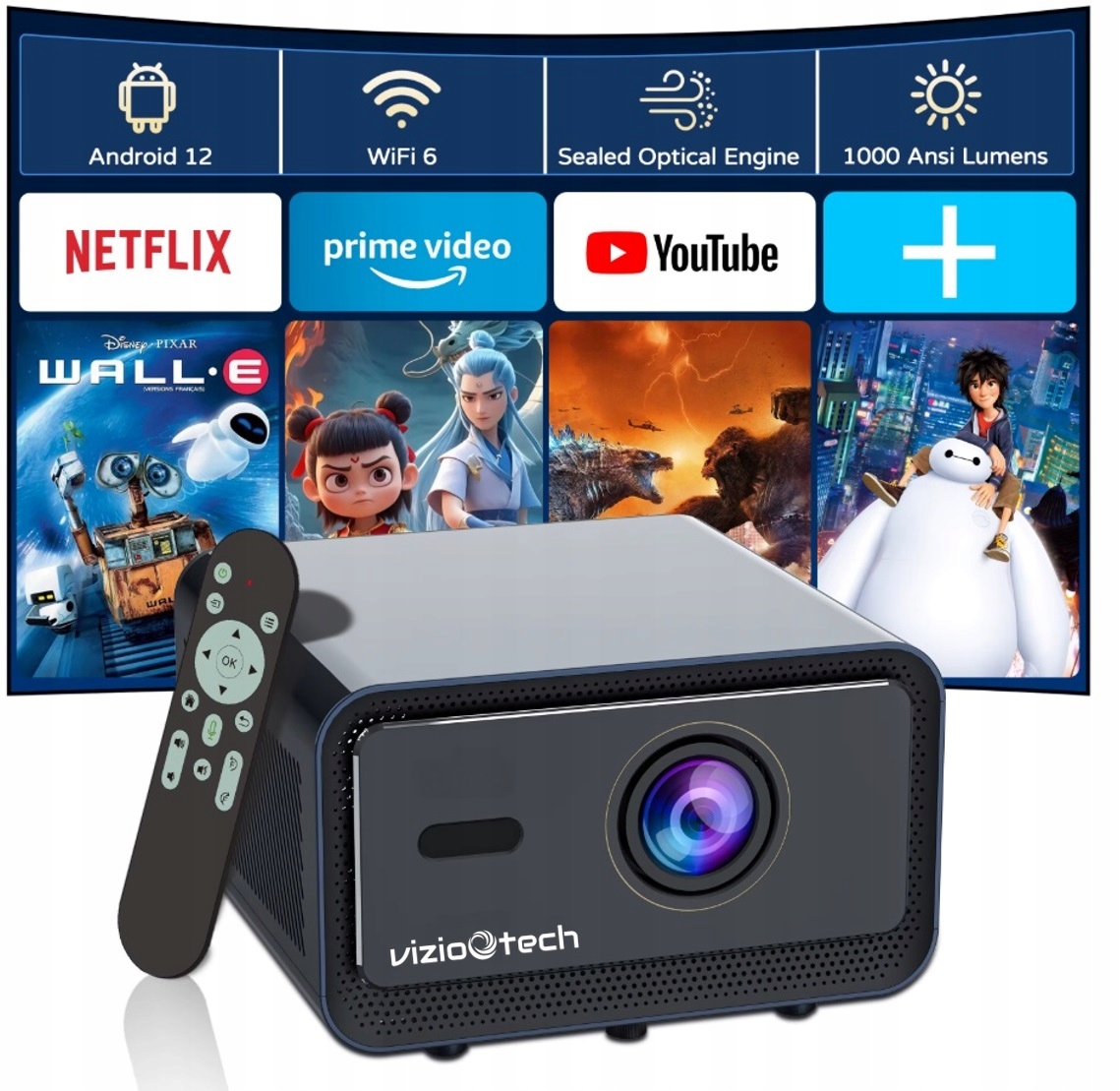 Projektor Rzutnik 30000LM Android Fullhd 4K Szczelna optyka Vizio Tech S5