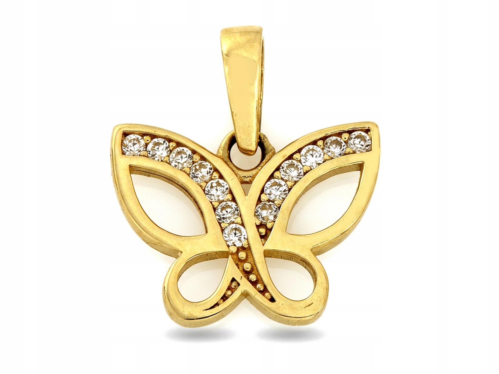 Zlatý přívěsek 585 motýlek s bílými zirkony 14kt elegantní Motýl 0.83g