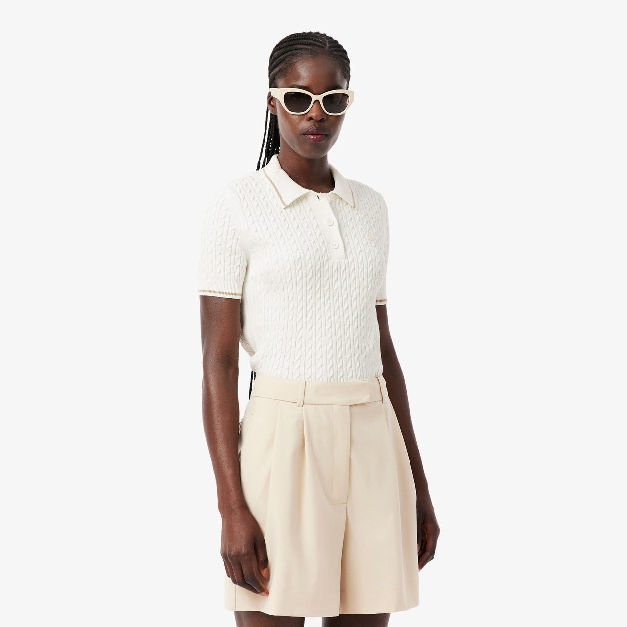 Lacoste Dámský polo svetr s krátkým rukávem Blanc 38