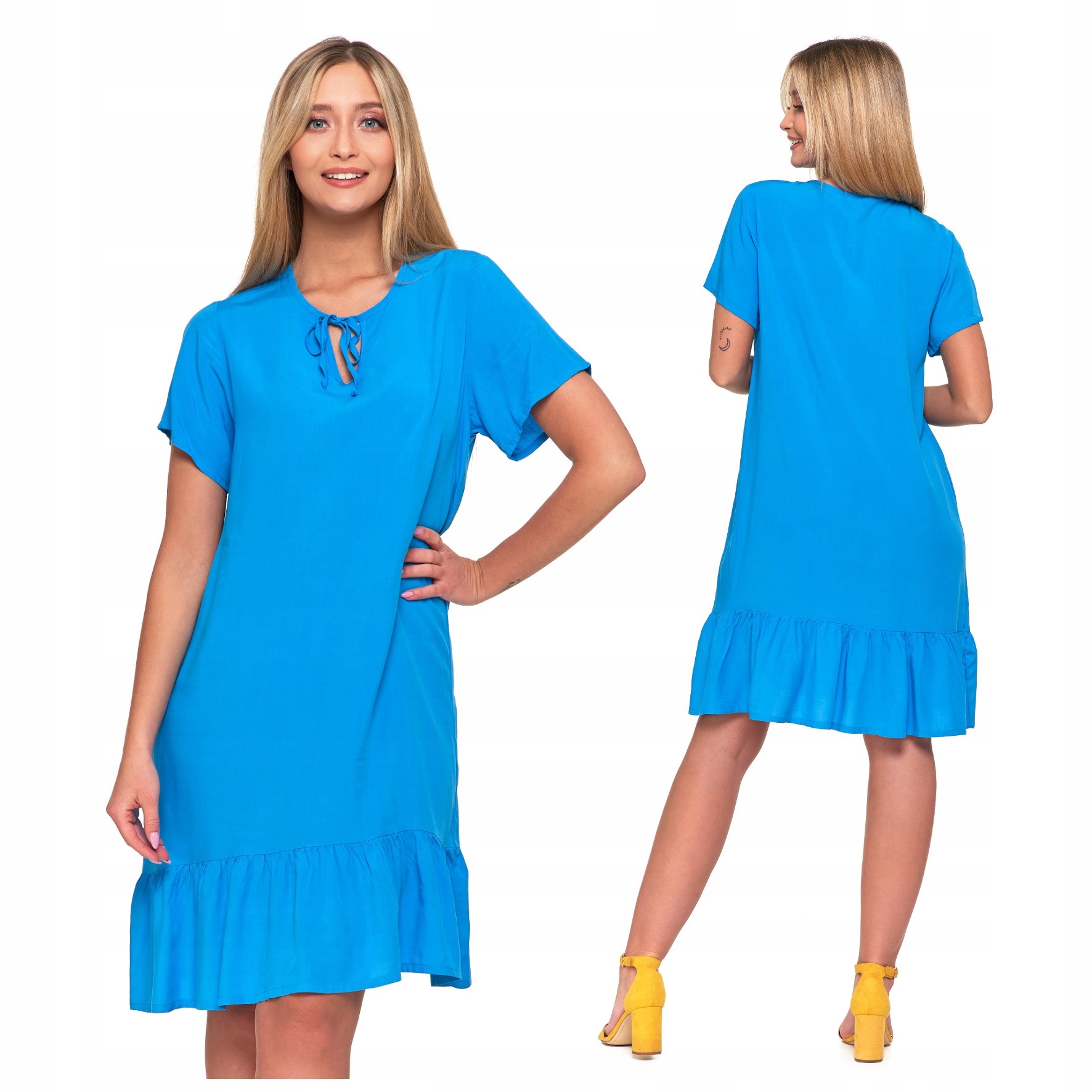 SUKIENKA DAMSKA Z KRÓTKIM RĘKAWEM LETNIA BEZ WZORU WISKOZOWA MORAJ R.S