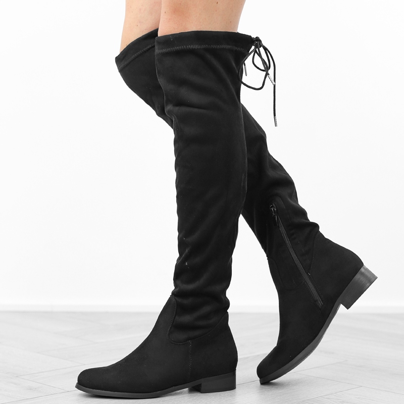 Czarne kozaki za kolano płaskie zamsz 3037-27 r.39 Długość wkładki 25.5 cm