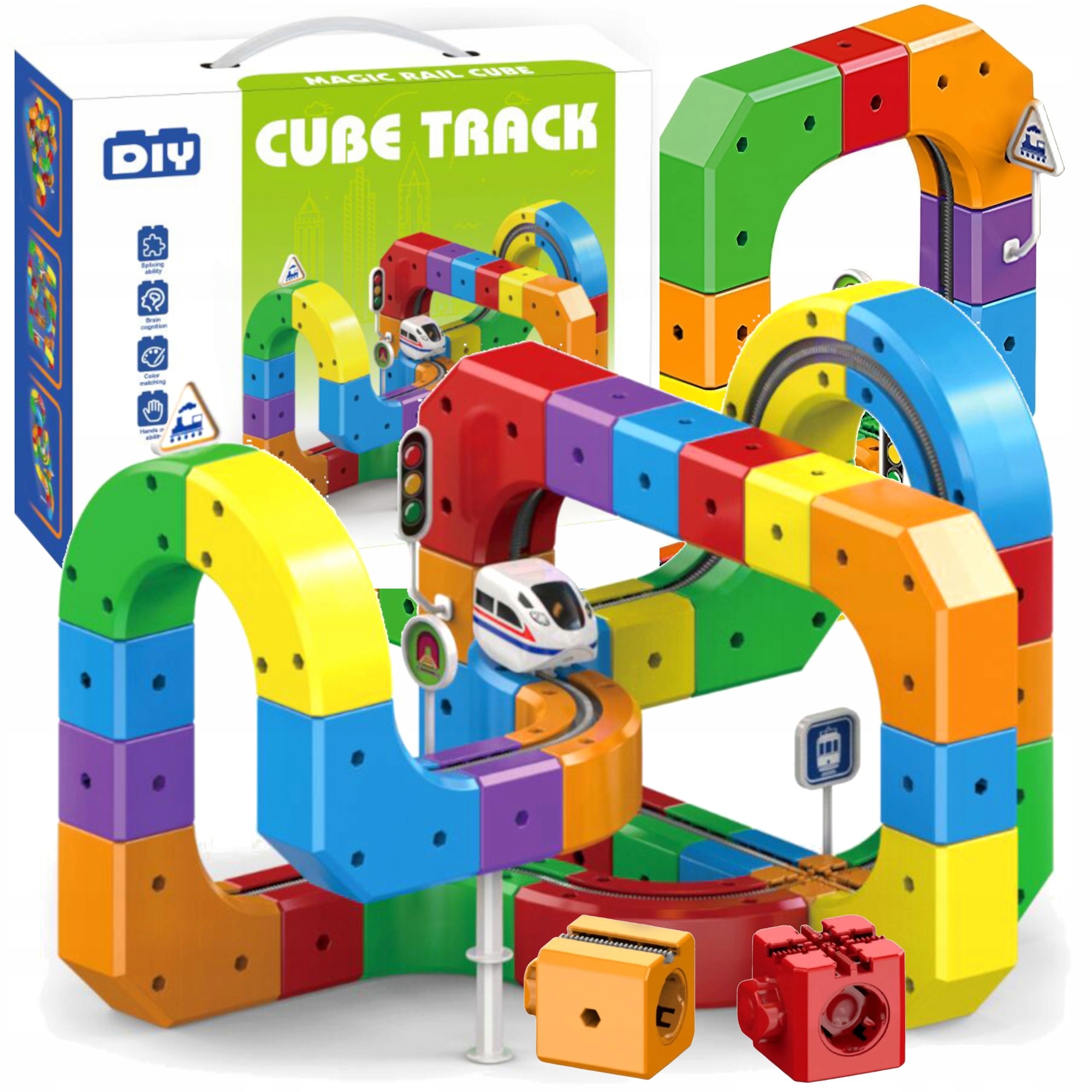 Tor magnetyczny Kolejka magnetyczna Klocki magnetyczne Pociąg Zestaw 81 el.