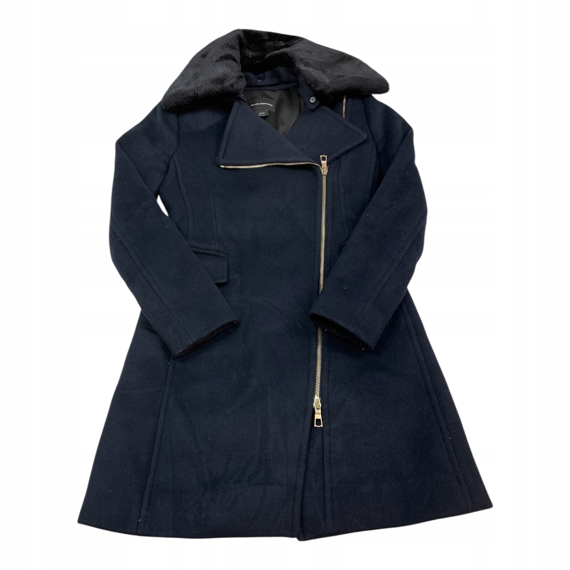 Club Monaco dámský kabát Xs – černý s kožešinovým límcem