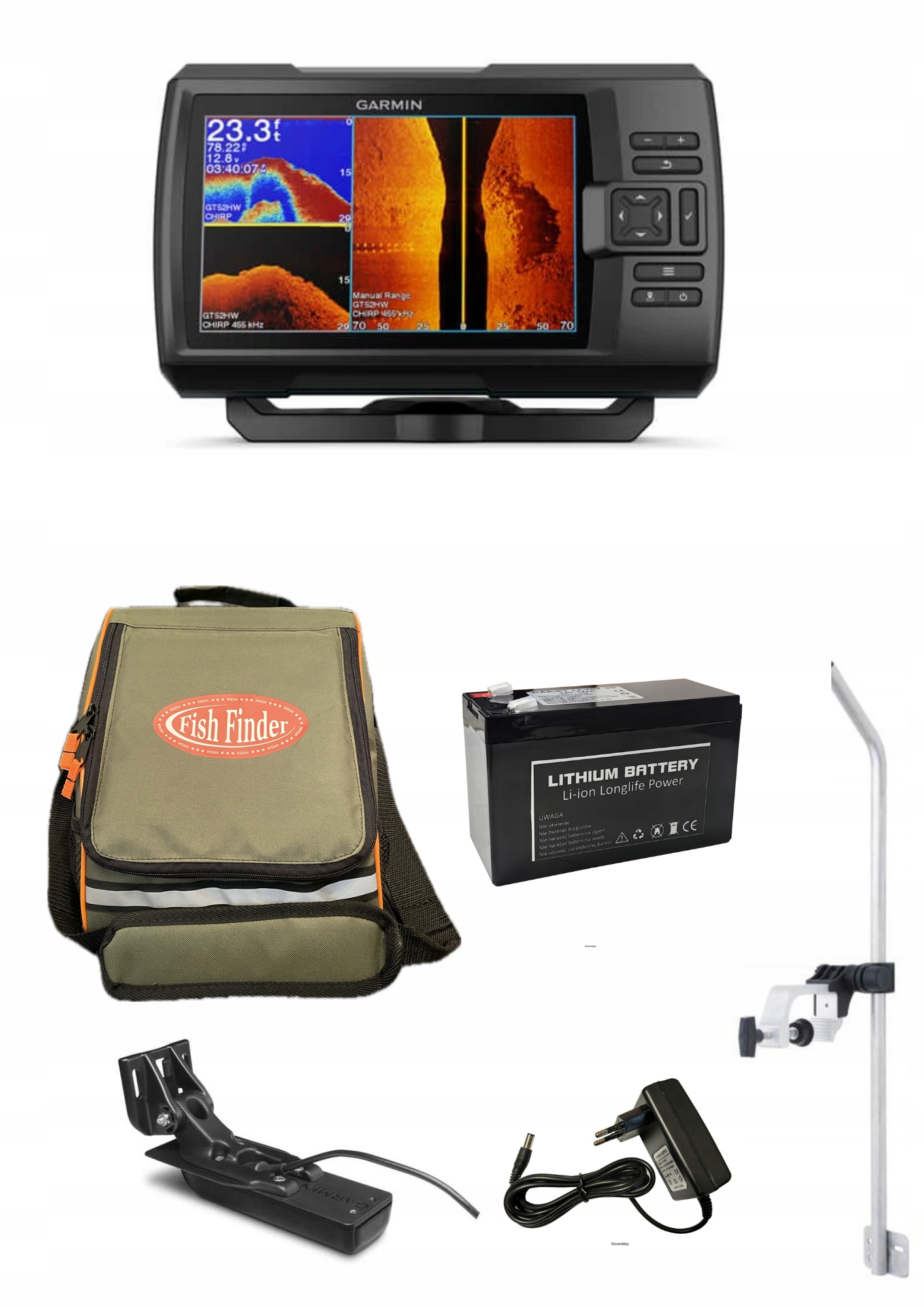 Echosonda Garmin Striker Vivid 7sv zestaw z LiJon 14Ah