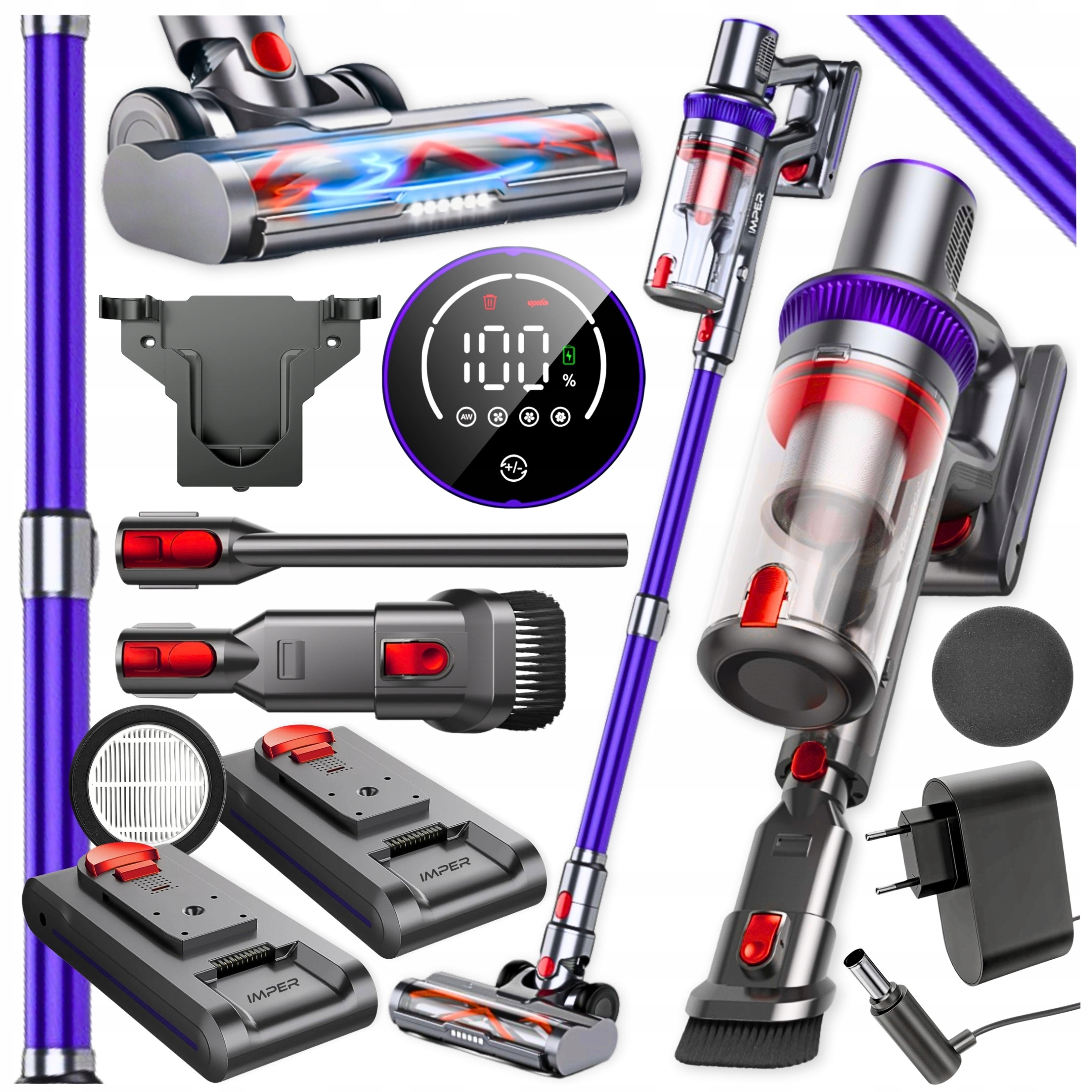 Odkurzacz Bezprzewodowy Pionowy Akumulatorowy Zestaw 2 Baterie 120 Min 10W1