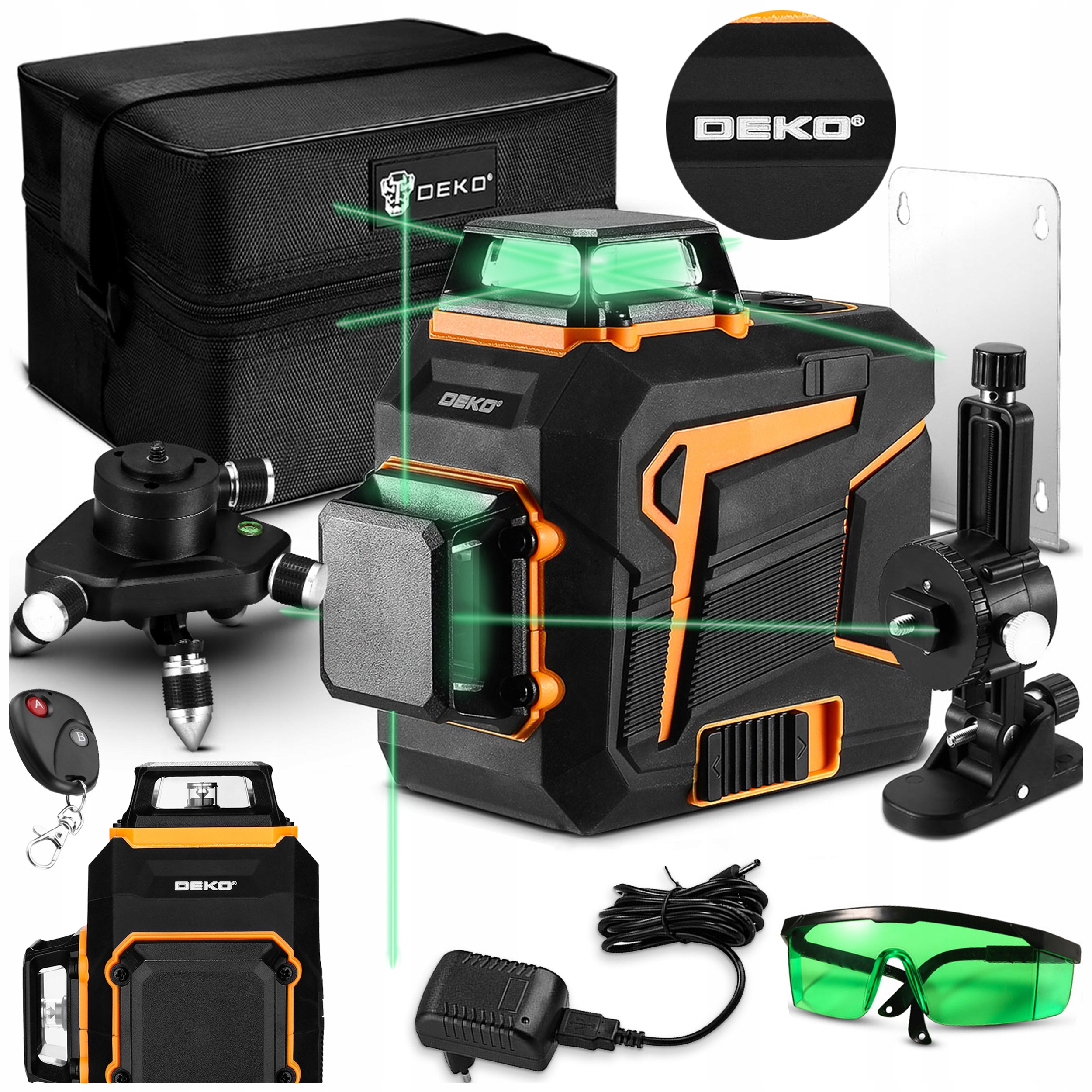 Laserová Vodováha 360 Rovinná 3D Křížová Pro Zelená Deko DKLL12PB2