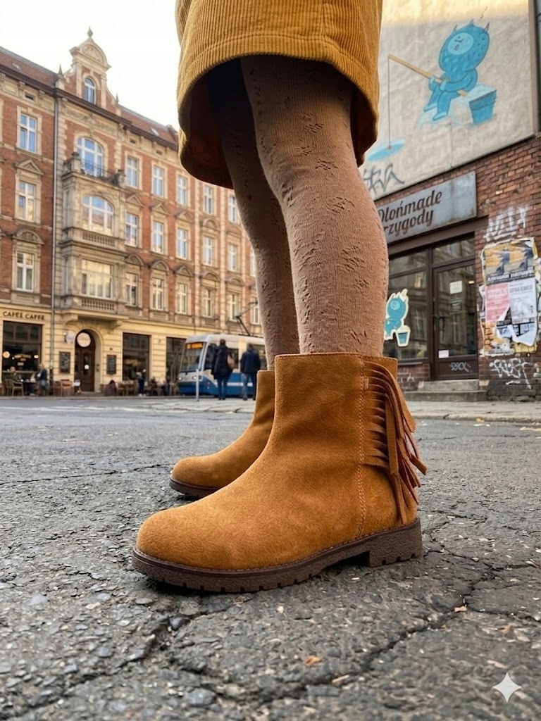 Emel Botki Dziecięce Zamszowe Z Frędzlami Skórzane 30 8AA