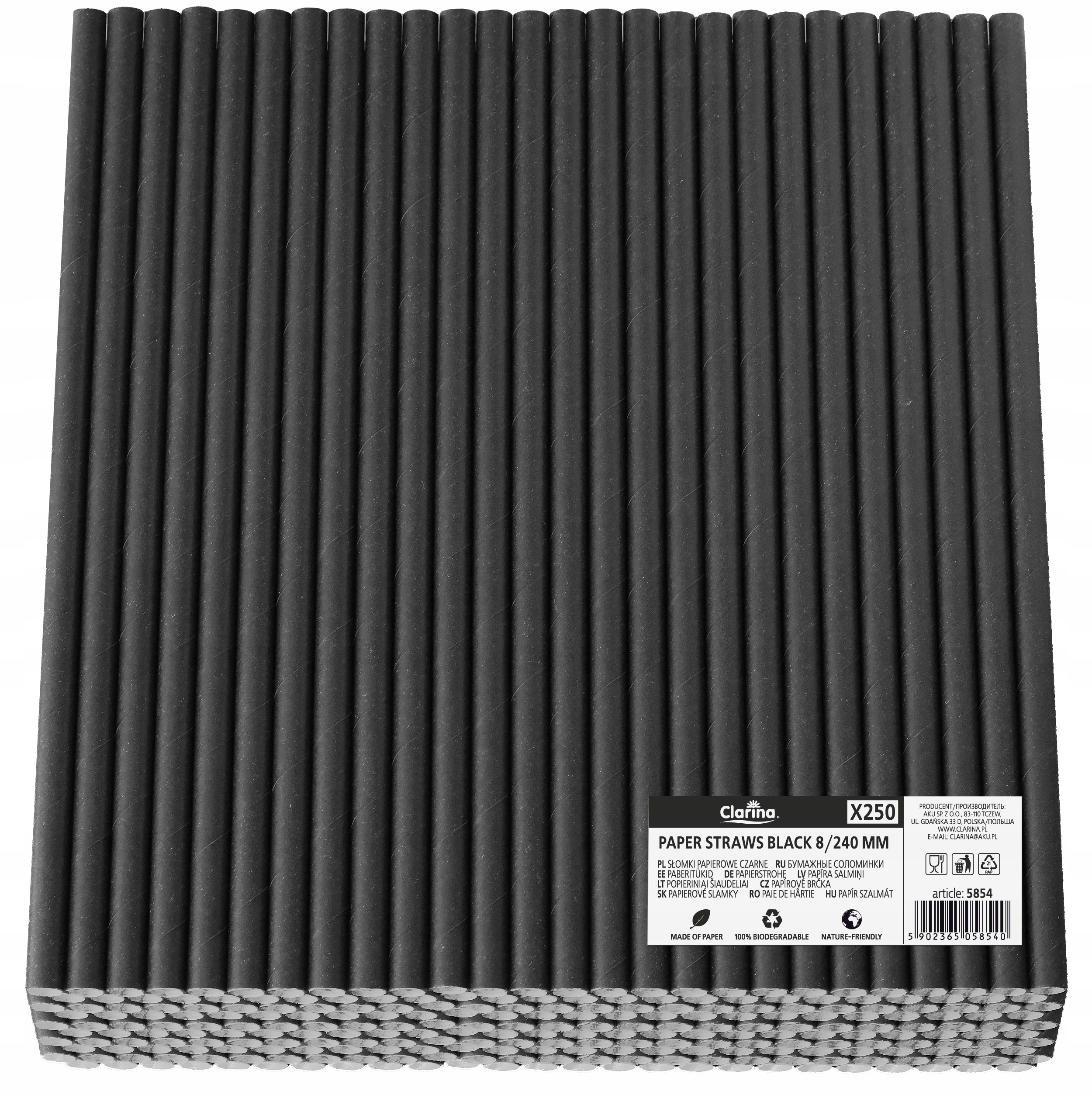 

Słomki Rurki Papierowe Czarne 8mm 24cm 250szt Eko