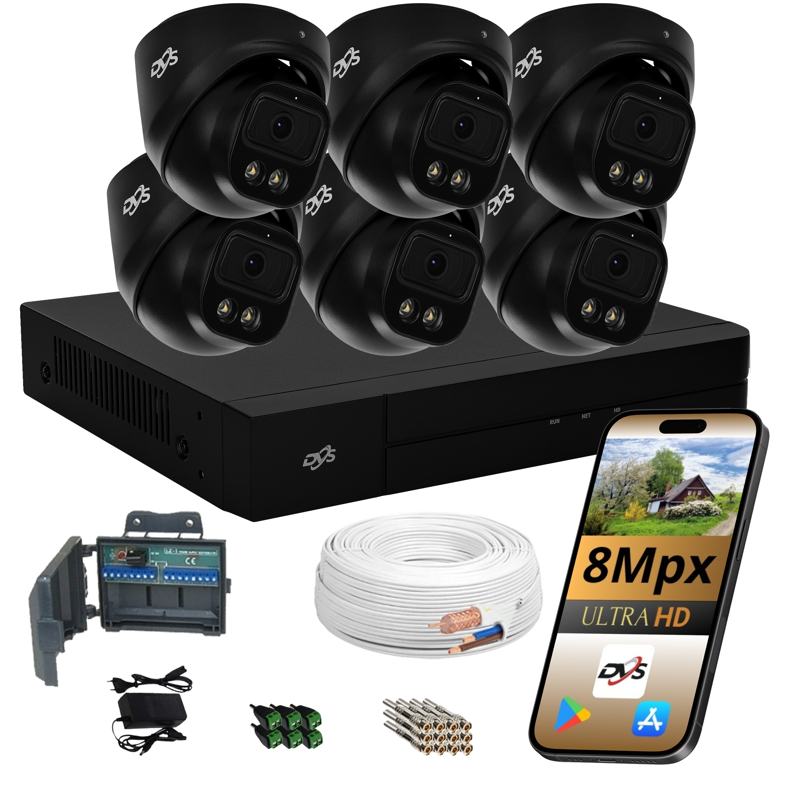 Sada 6 Analogových Monitorovacích Kamer Černé 8Mpx, aplikace Dvs Dual Light