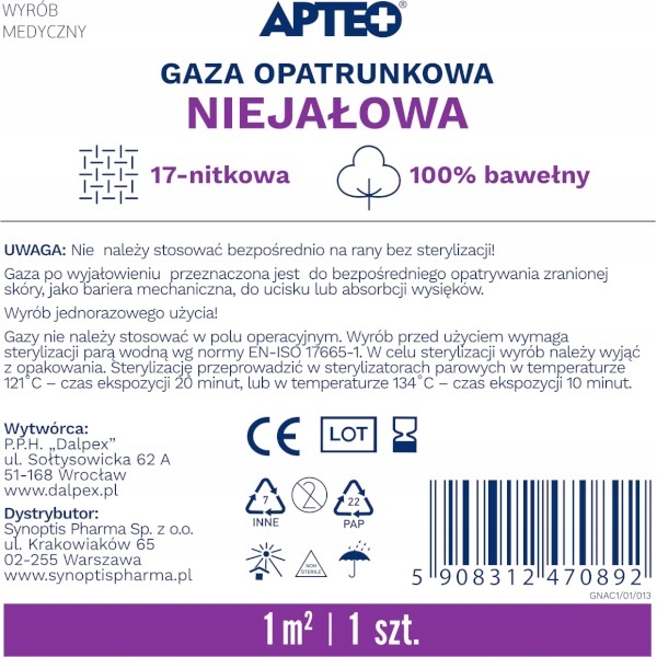 

Gaza Niejałowa 1m2 17 Nitkowa Bawełniana Apteo