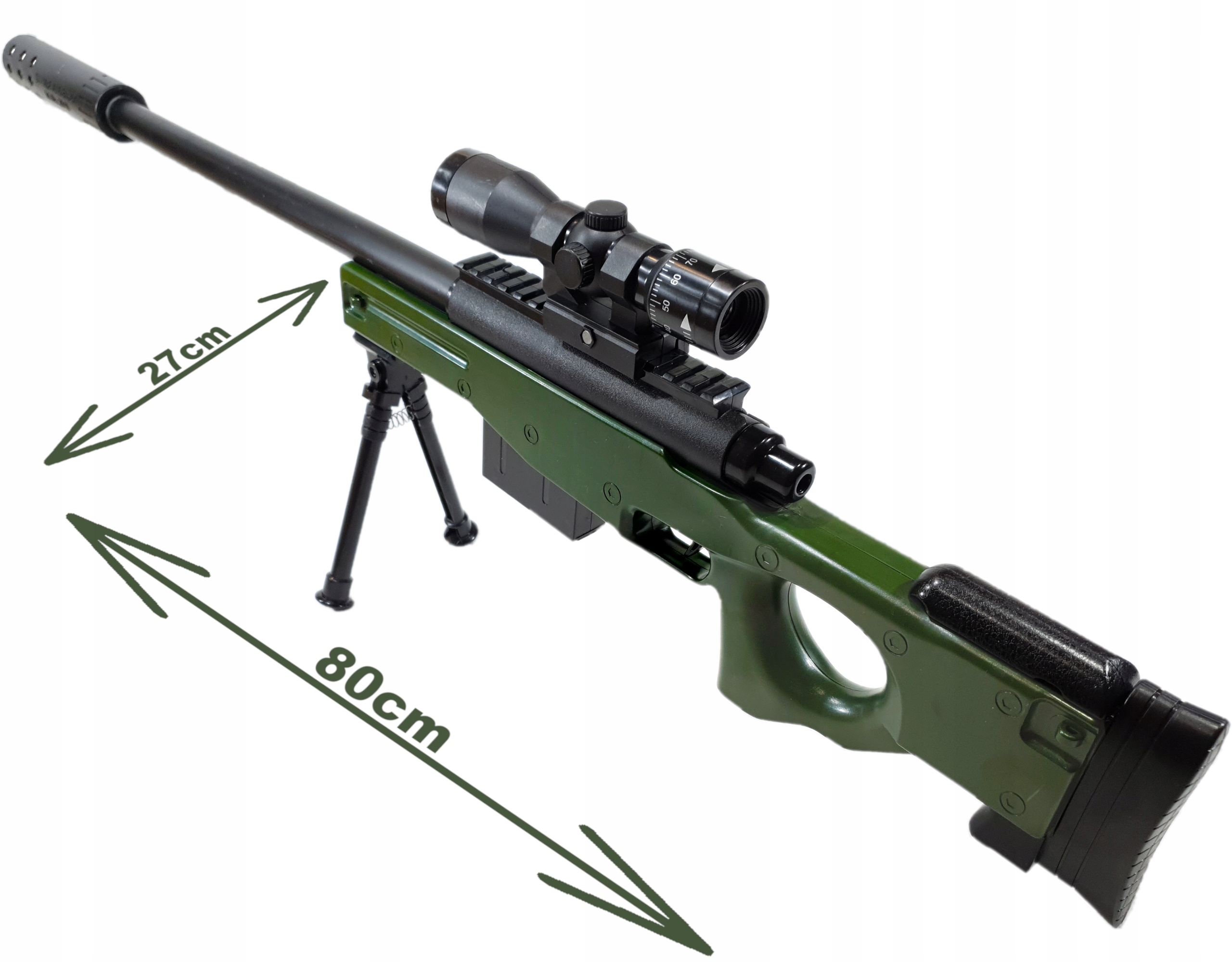 KARABIN SNAJPERKA AWP NA KULKI ASG + PISTOLET LASER + KULKI 800 szt. GRANAT Wiek dziecka 16 lat +