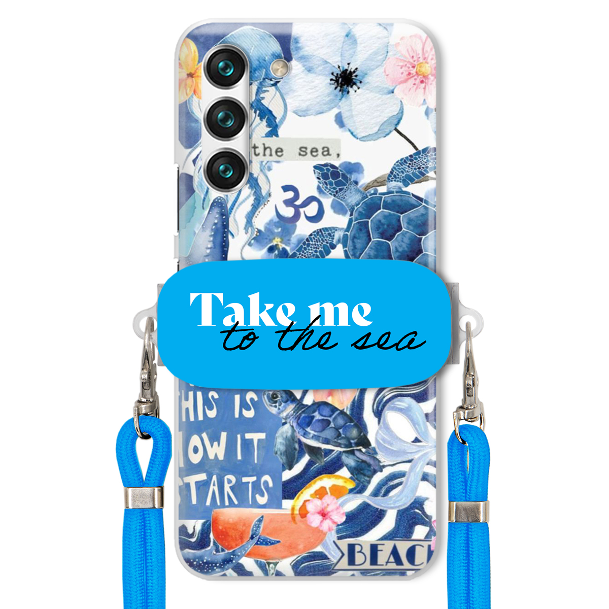 Pouzdro pro Samsung S22 Modré Crossbody vodítko Držák Take Me To The Sea