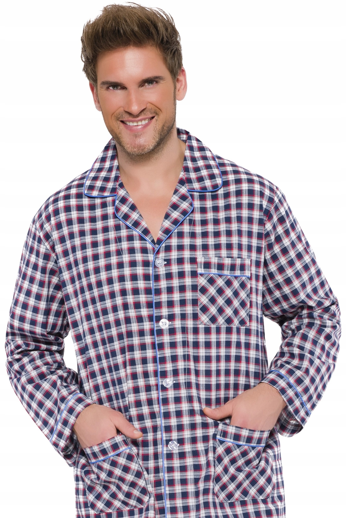 D2 ROZPINANA BAWEŁNIANA PIŻAMA MĘSKA W KRATKĘ 3XL Rozmiar 3XL