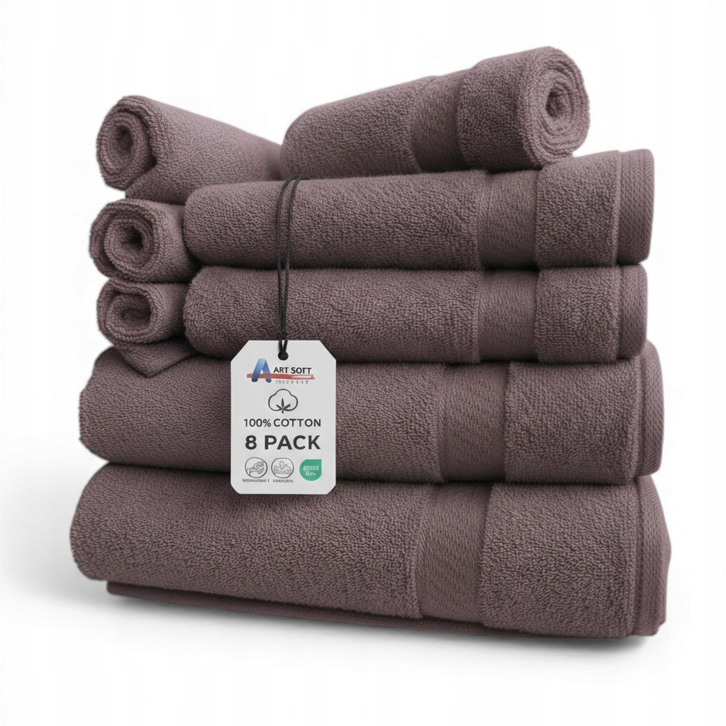 Sada 8 ručníků 100% bavlna – 2 osušky, 2 ručníky na ruce, 4 utěrky