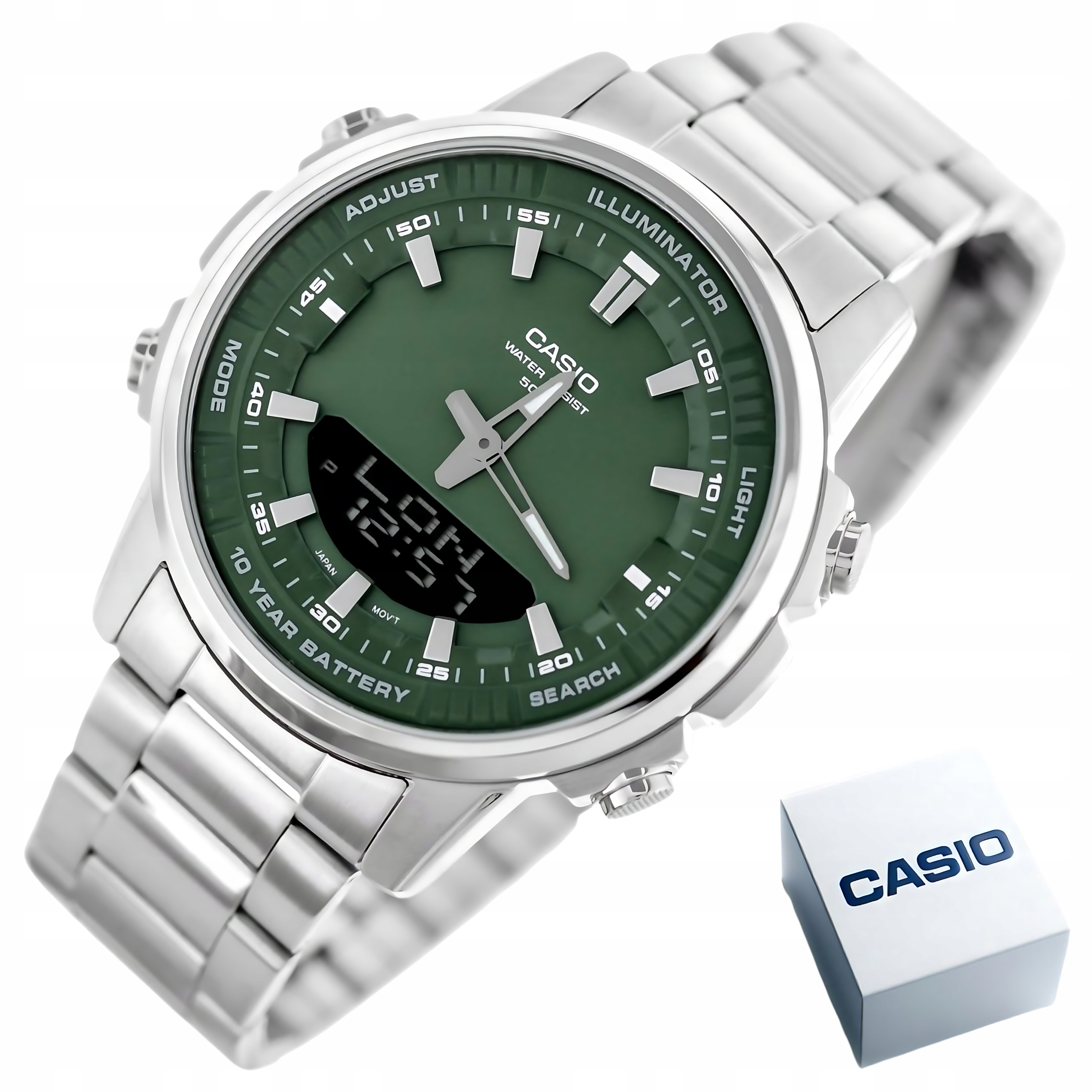 Pánské Hodinky Casio AMW-880D-3A zelené ocelové vodotěsné WR50 Led alarm