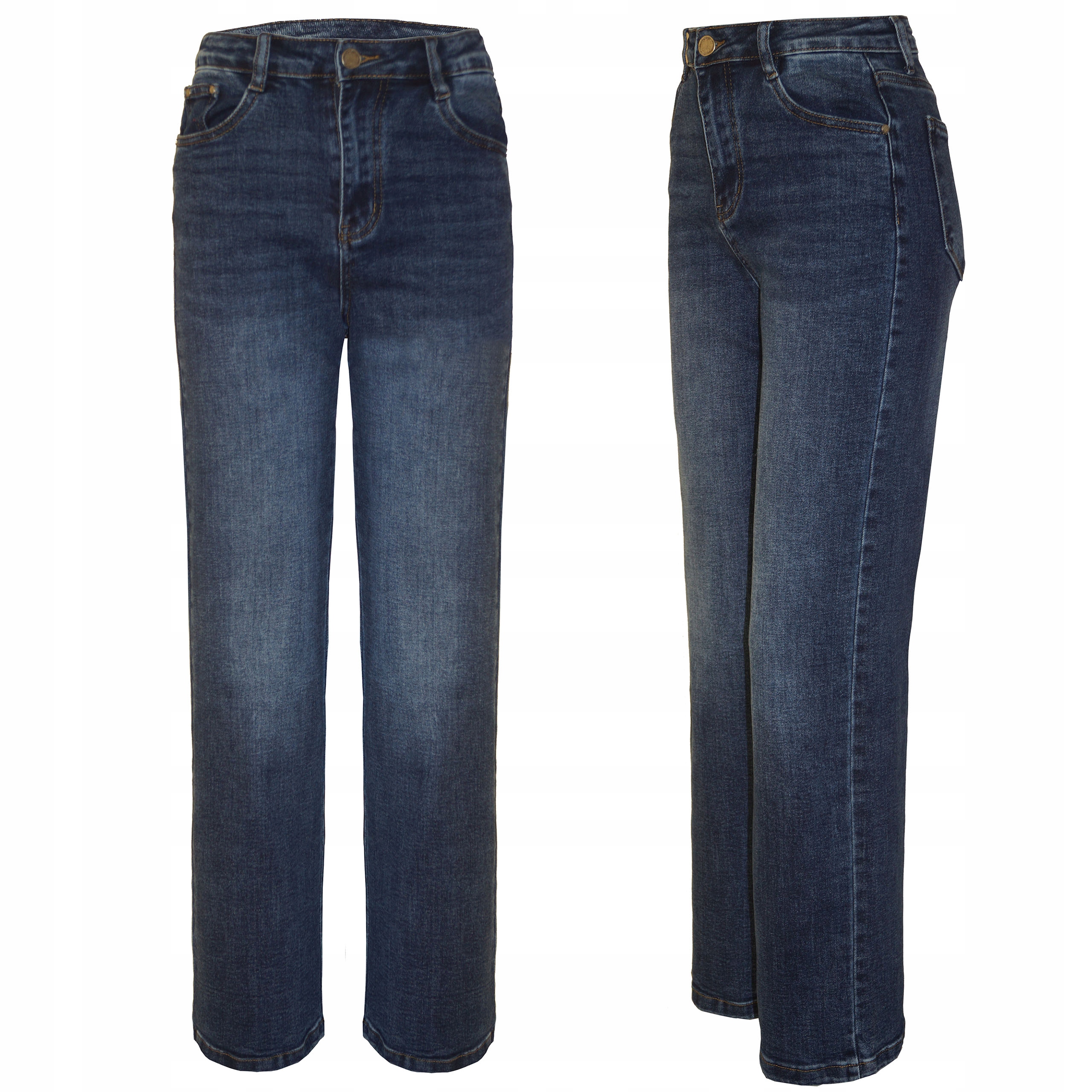 Spodnie Damskie Jeansy Szerokie Proste Nogawki Wysoki Stan XL 42