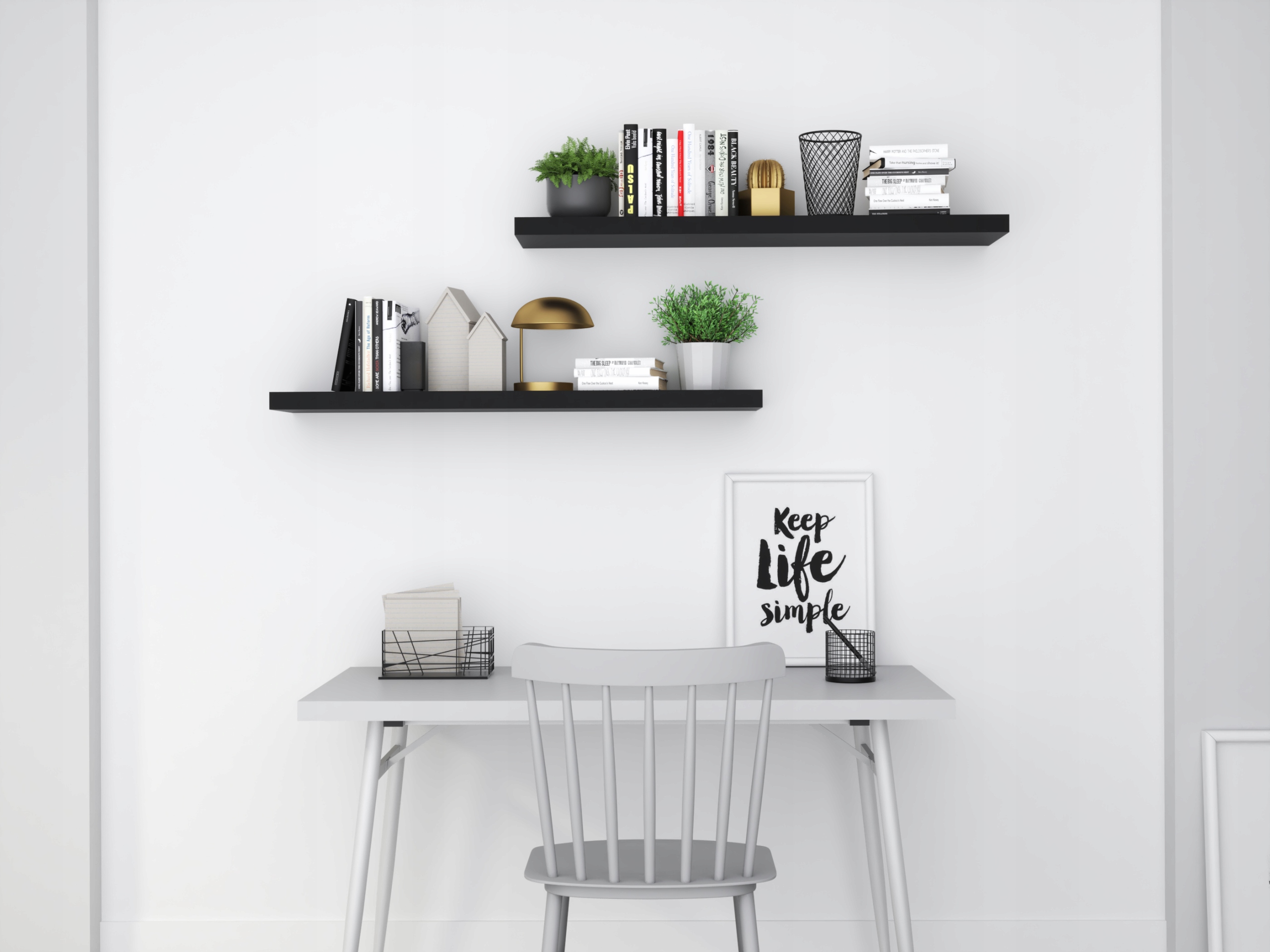 PÓŁKA ŚCIENNA WISZĄCA CZARNA 70CM REGAŁ MONTAŻ Marka Santango