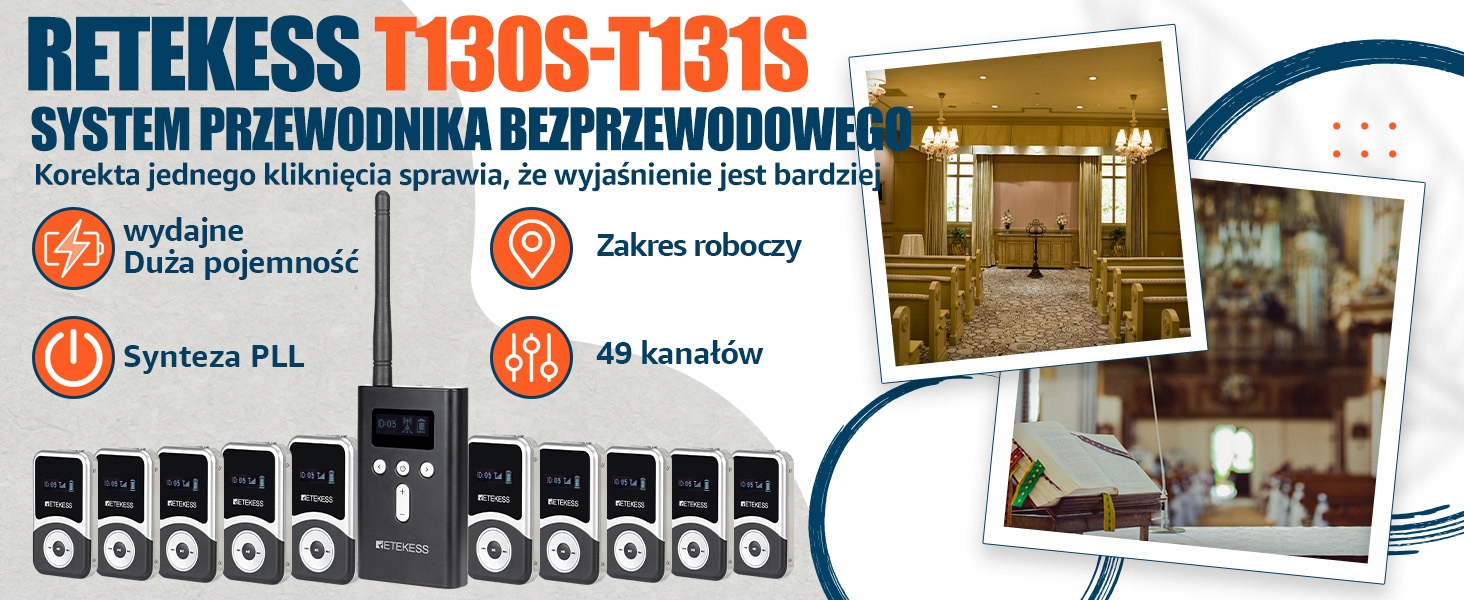 Retekess T130S Zestaw Tour Guide, Systemy do tłumaczeń, System przewodników Waga produktu z opakowaniem jednostkowym 1.65 kg