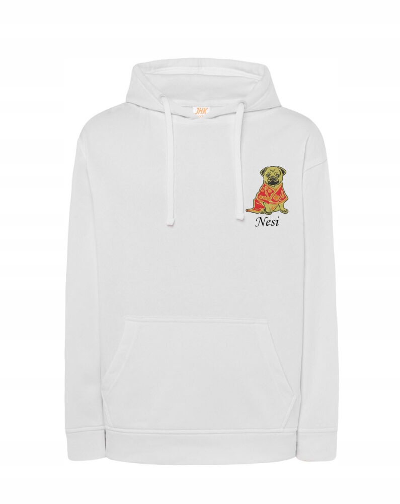 Mikina S Mopsem Jméno Psa Výšivka Over Size Bílá XXL Dárek K Narozeninám Pánská