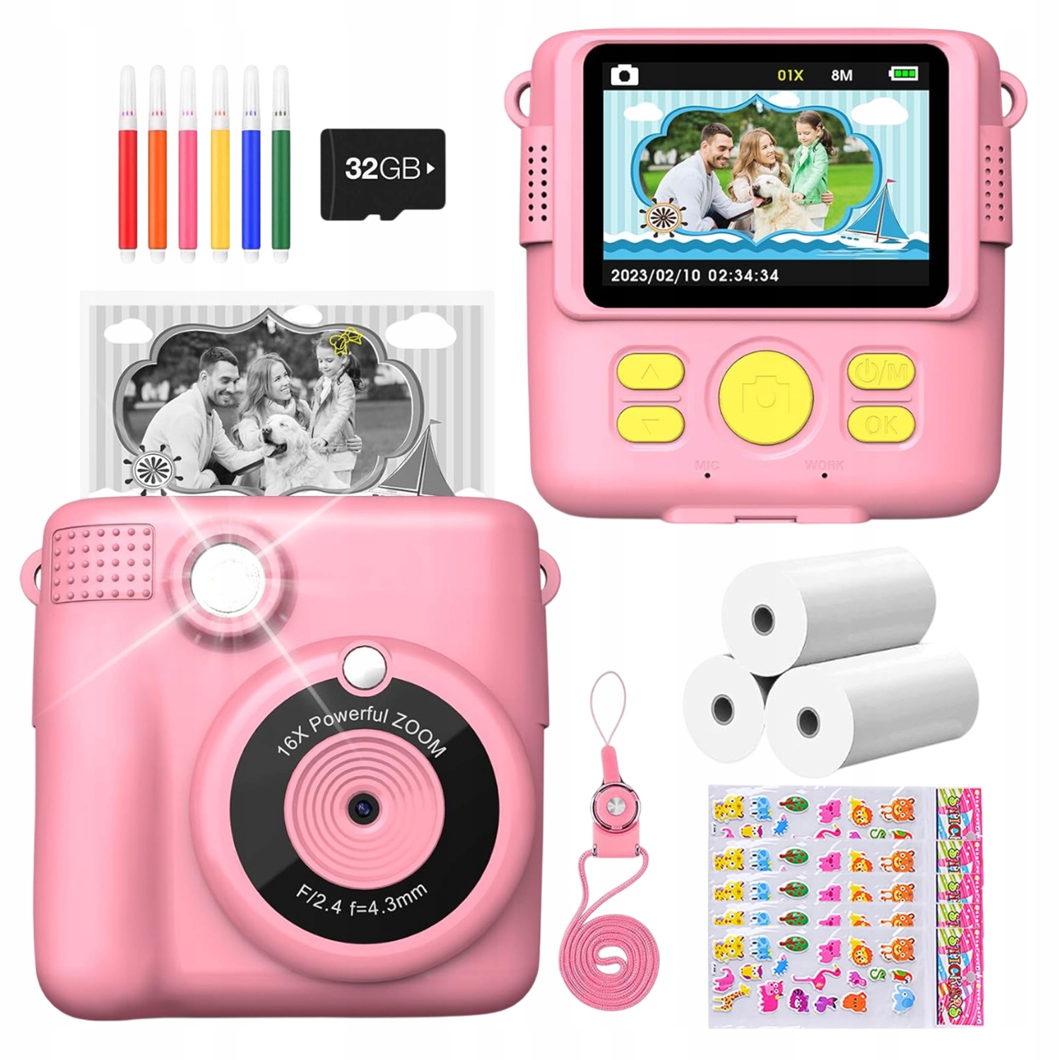 Mini Tiskárna Fotoaparát Pro Děti S Kamerou 32 Gb Paměť Obrazovkou Ips 16X