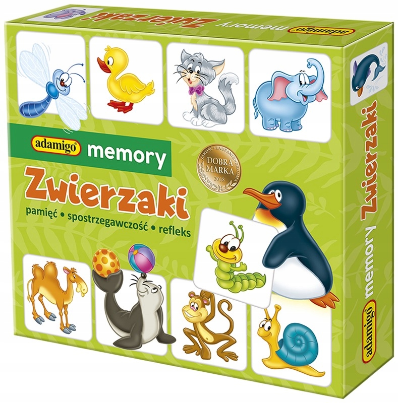 Zwierzaki Nowe MEMORY Gra w MEMORKI Planszowa Gra dla NAJMŁODSZYCH Adamigo