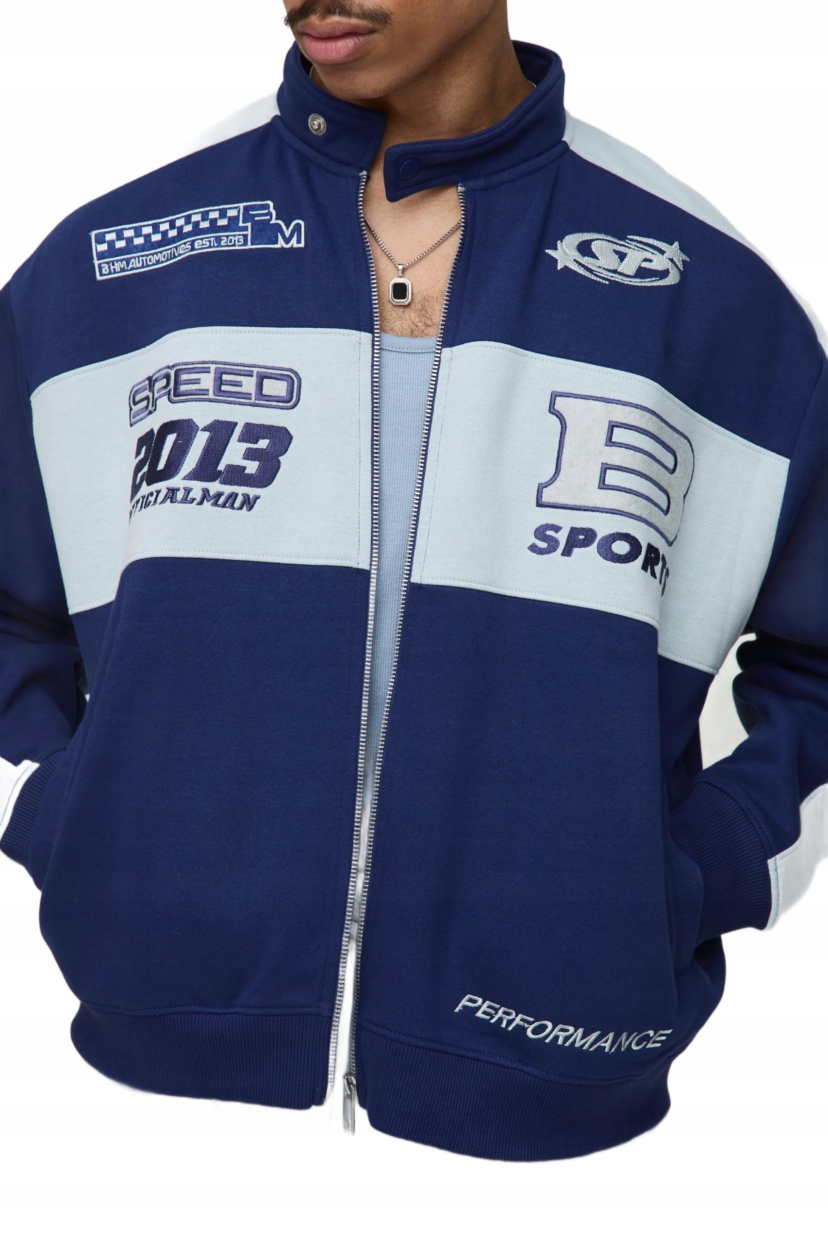 Boohooman Pánská Bomberová Bunda Modrá S Potiskem M Z3A