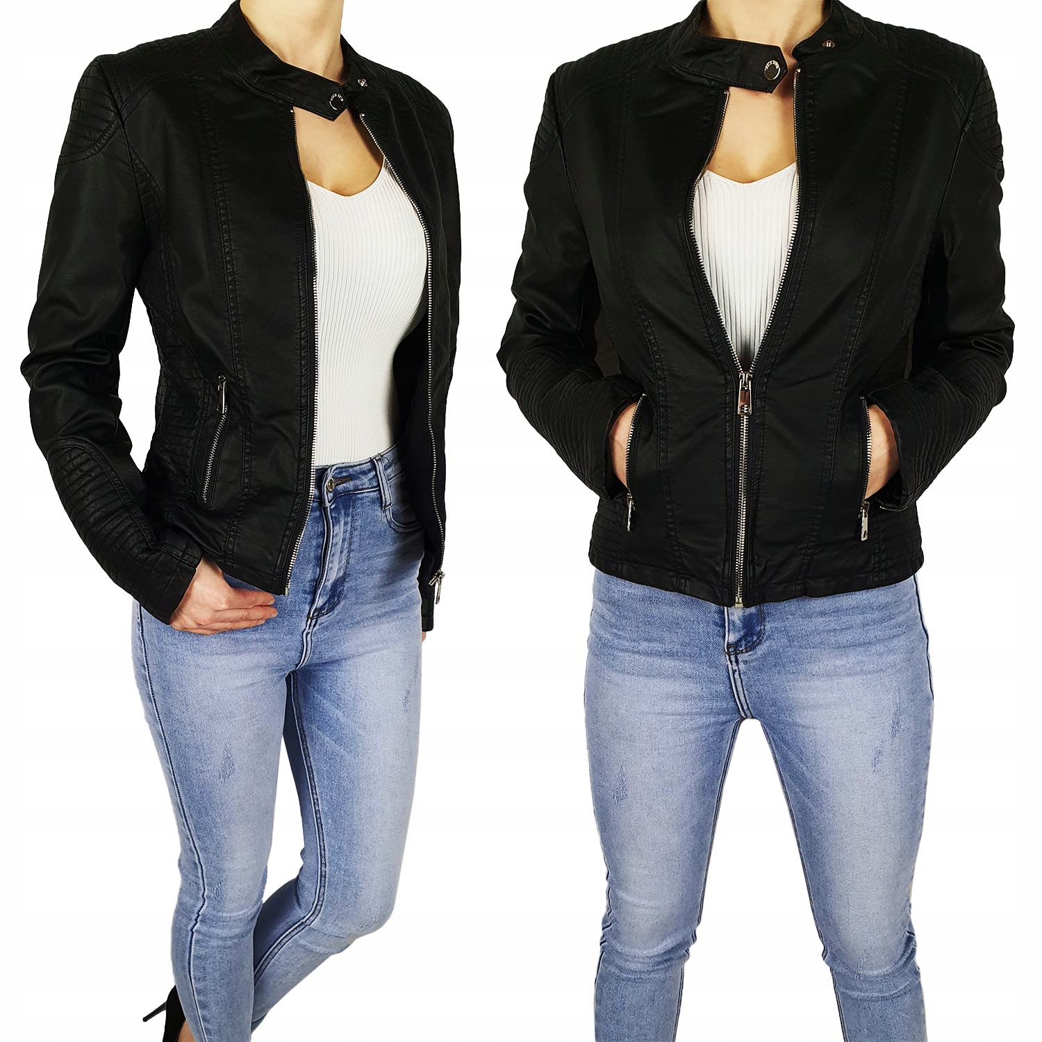 721_KURTKA Damska Skórzana Ramoneska Przejściowa Skóra S