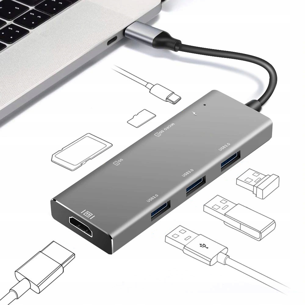 Rozbočovač Adaptér Usb-c Hub Usb 7v1 Microsd Hdmi 4K Pro Macbook