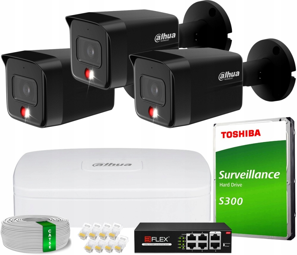 Sada na monitorovanie domu Ip kamera 3x IPC-HFW1639TC-A-IL-0280B-S6 Black