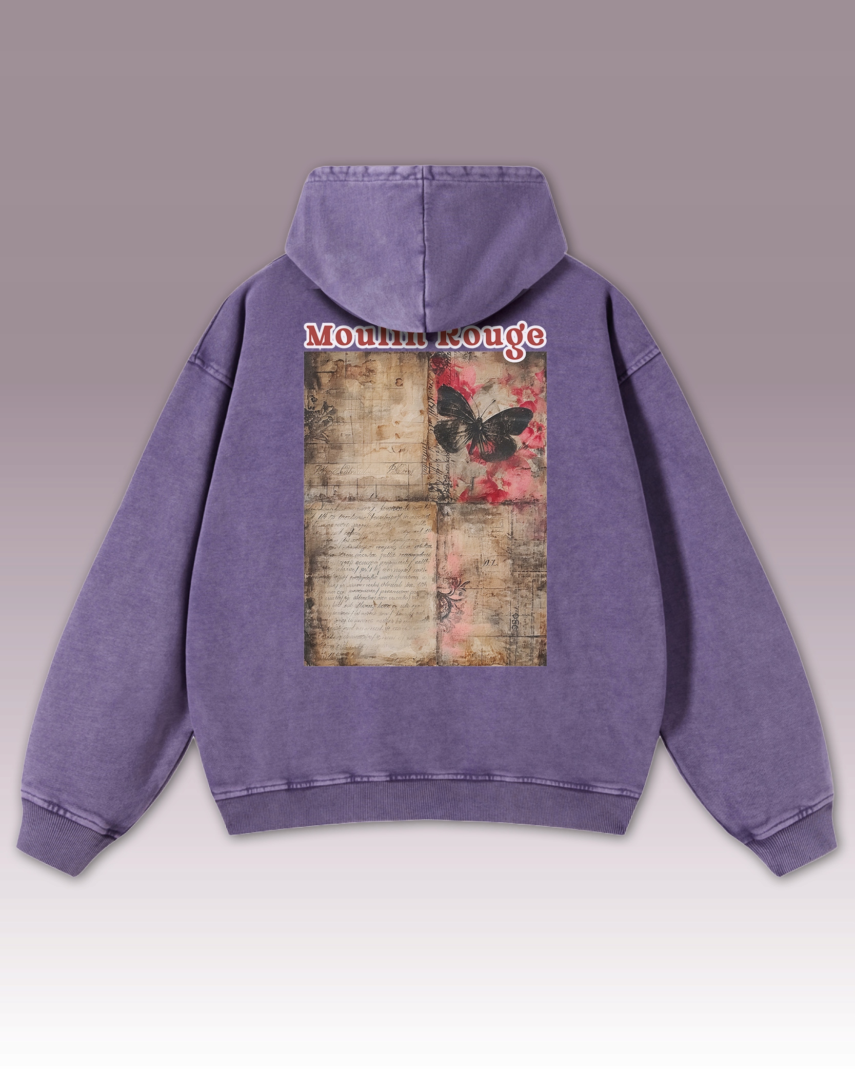 Mikina Moulin Rouge Butterfly Motýl Zápisky Výstřižky Divadlo Fialová L