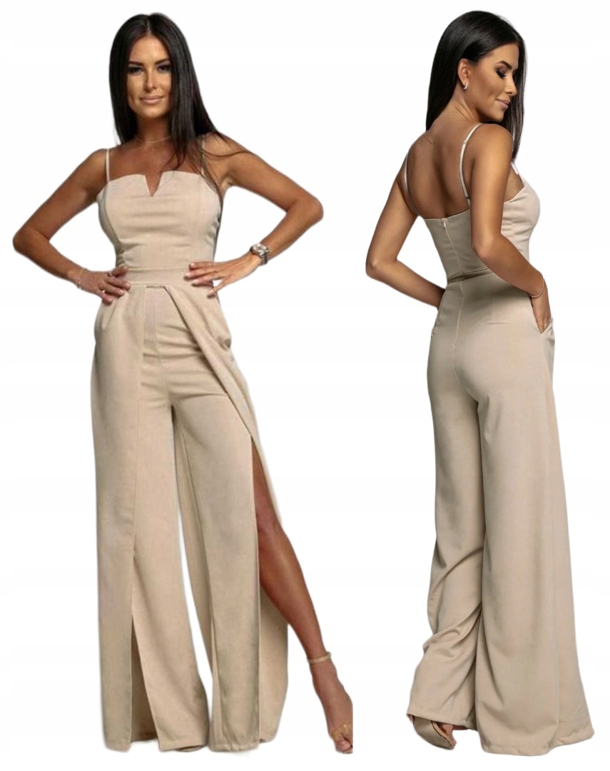 Vera béžová elegantní kombinéza na ramínka pro křtiny přijímání 34
