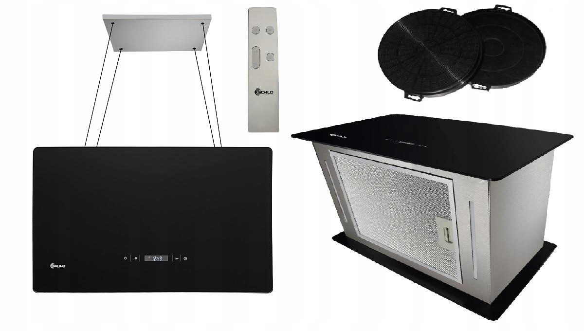 Okap kuchenny WYSPOWY SZKŁO CZARNY 60cm WISZĄCY Marka Schild