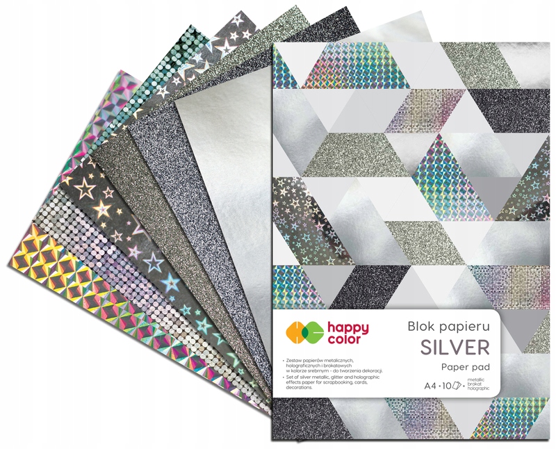 BLOK PAPIER Z MOTYWAMI HAPPY COLOR A4 10ark SILVER