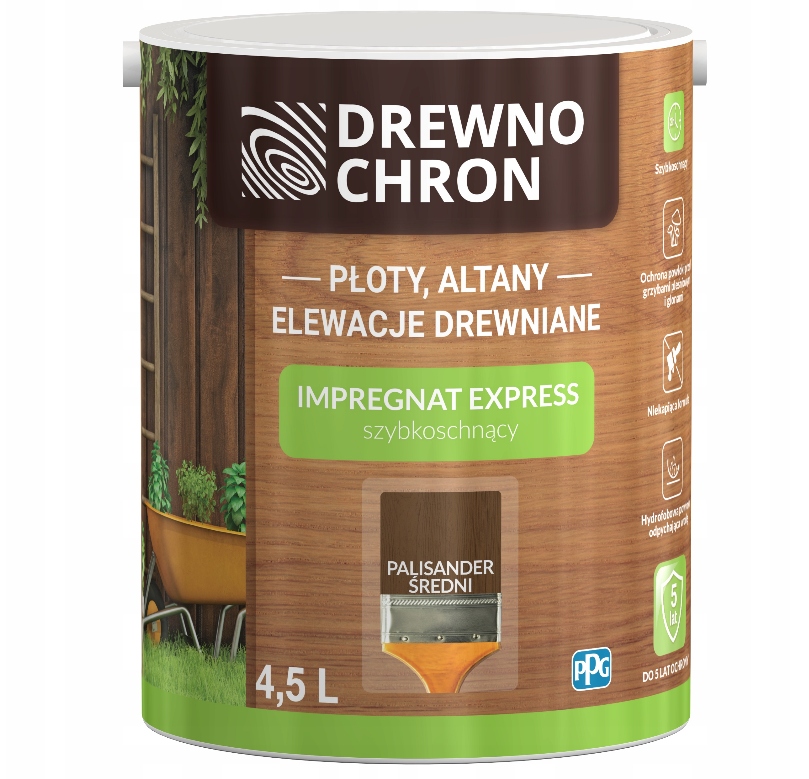 DREWNOCHRON Impregnat EXPRESS Ogród 4,5L PALISANDER ŚREDNI