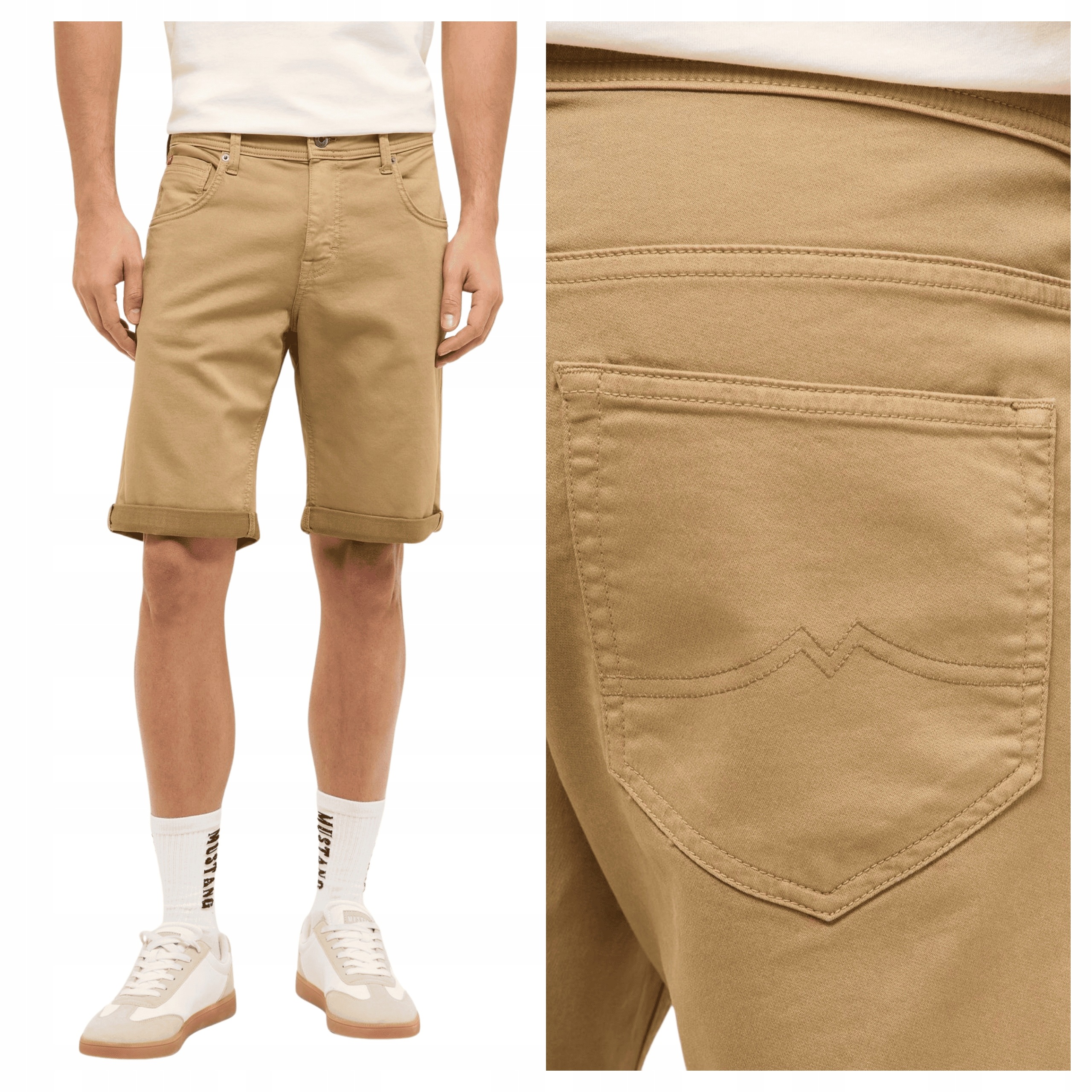 Pánské šortky Mustang Chicago Shorts Béžové Bavlněné Klasické W31