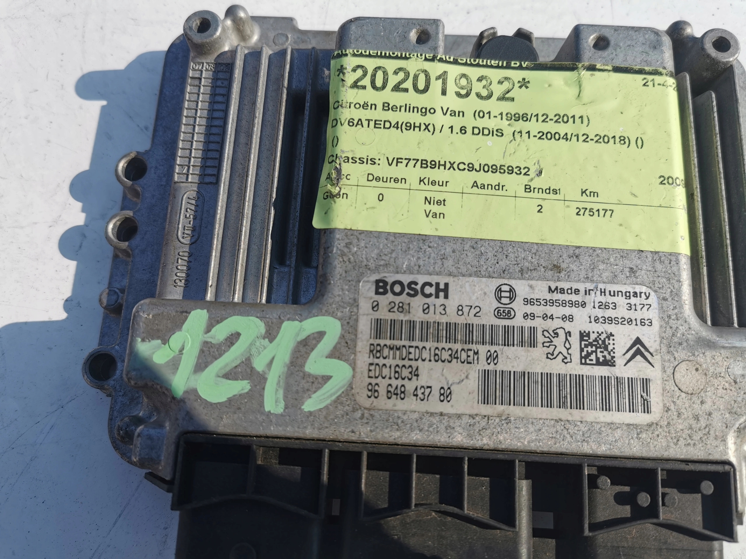 PEUGEOT 308 1.6D 0281013872 9653958980 Computer EC