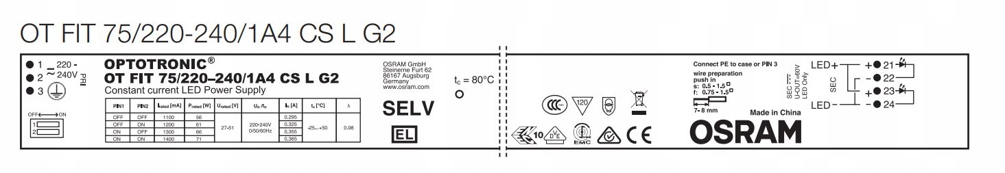 Napájecí zdroj Osram Ot Fit 75/220...240/1A4 Cs L G2