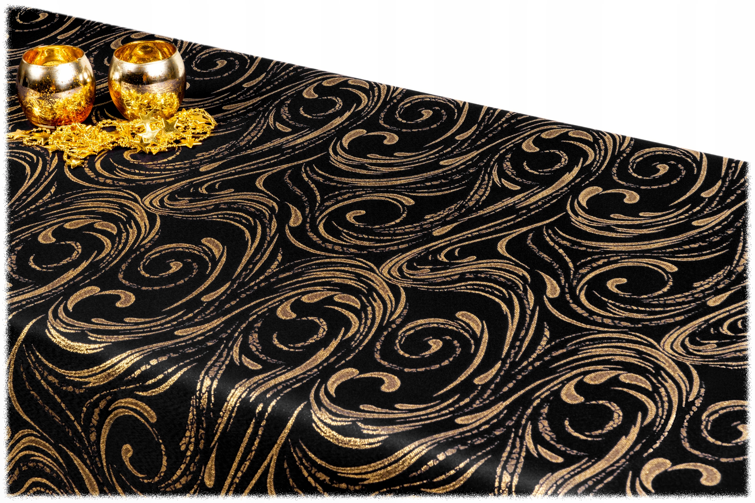 obrus DWUSTRONNY 180x270 CZARNY mazaje ZŁOTY styl Typ obrus