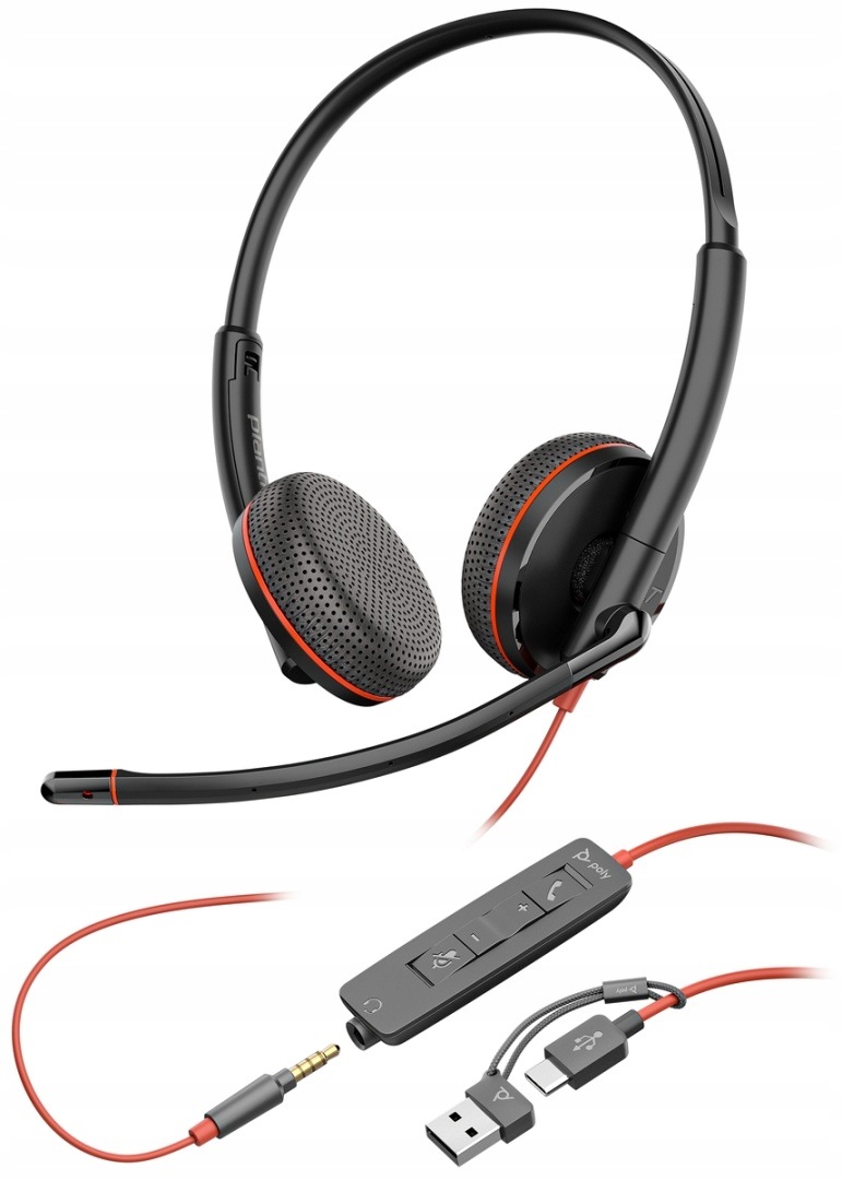 Słuchawki przewodowe Hp Poly Blackwire 3225 Usb-c Usb-a jack Anc 8X229AA