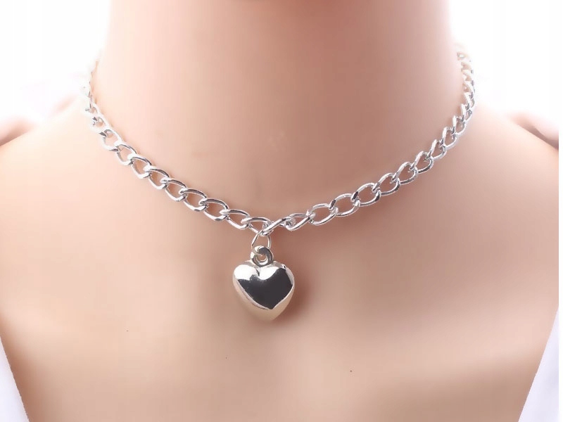 

Srebrny naszyjnik serce choker łańcuszek ankier