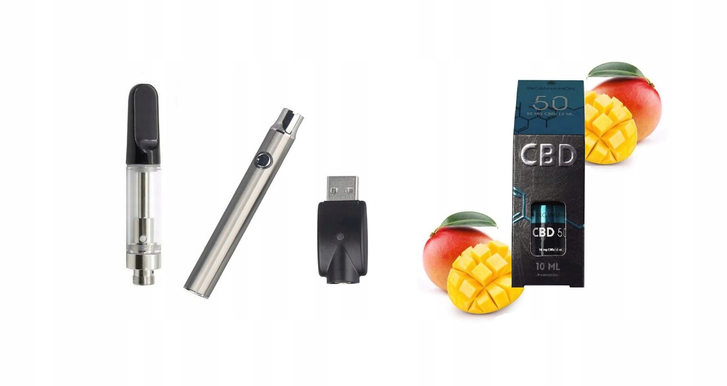 Zestaw Liquid Cbd 50 Mg Mango Vape Silver Waporyzator Bateria 900 Mah