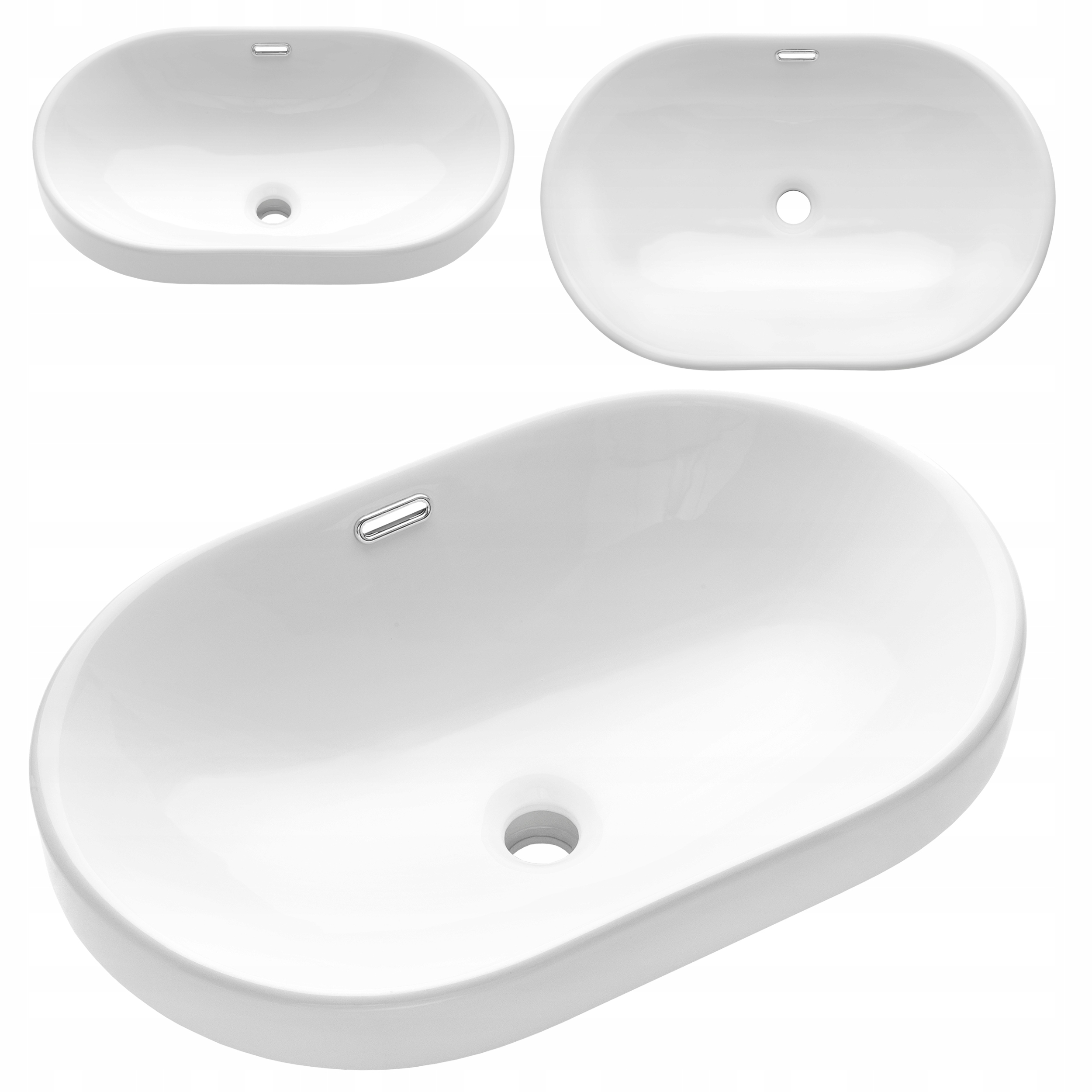 Umyvadlo Zapuštěné Do Desky 60x40 cm Bílá Keramická Oválná Lesklá