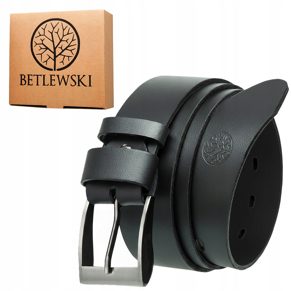 Pasek Skórzany Męski Betlewski Skóra Naturalna Czarny Dług. 115 CM