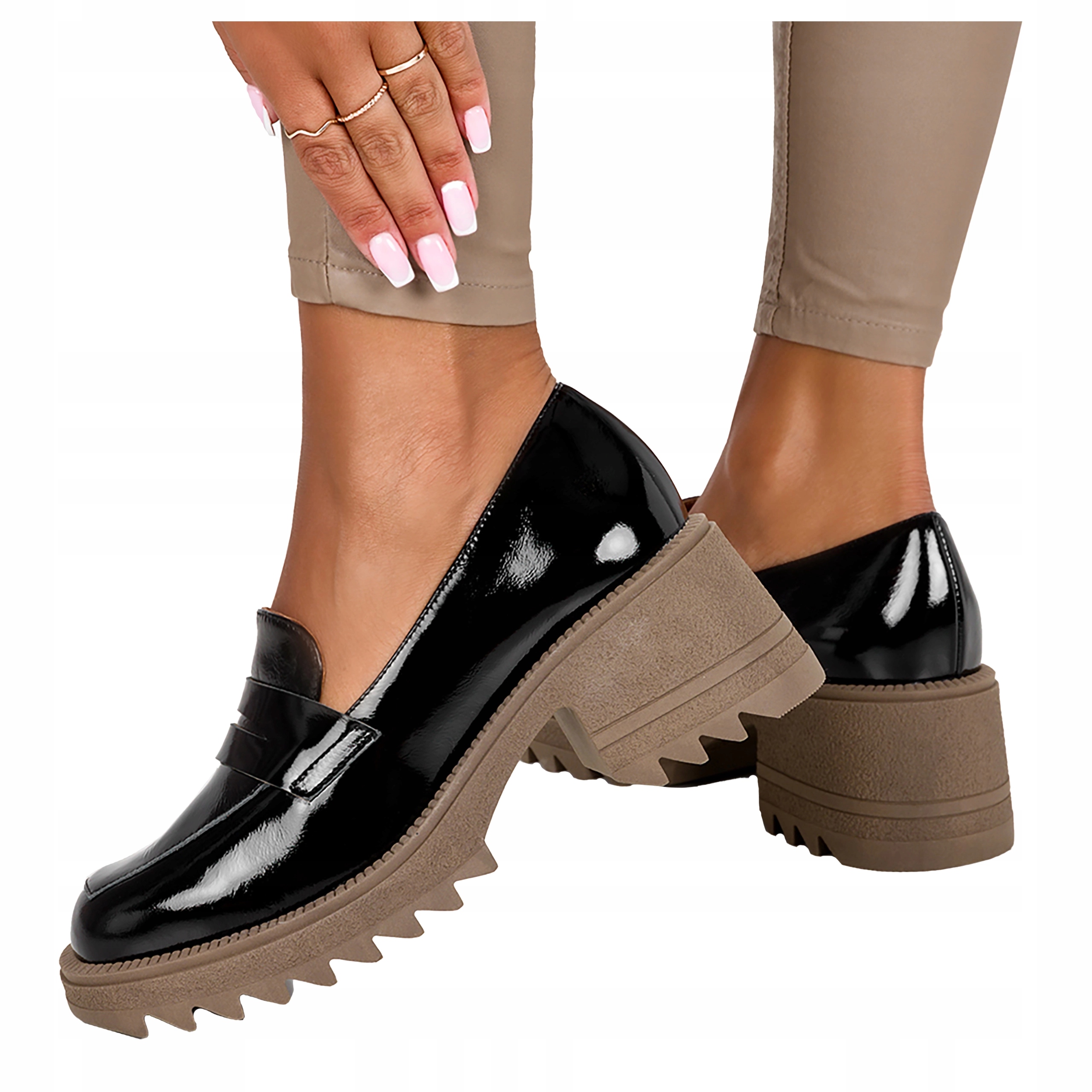 Kožené Mokasíny Dámské Stabilní Široký Sloupek Černé Pohodlné Módní r 36