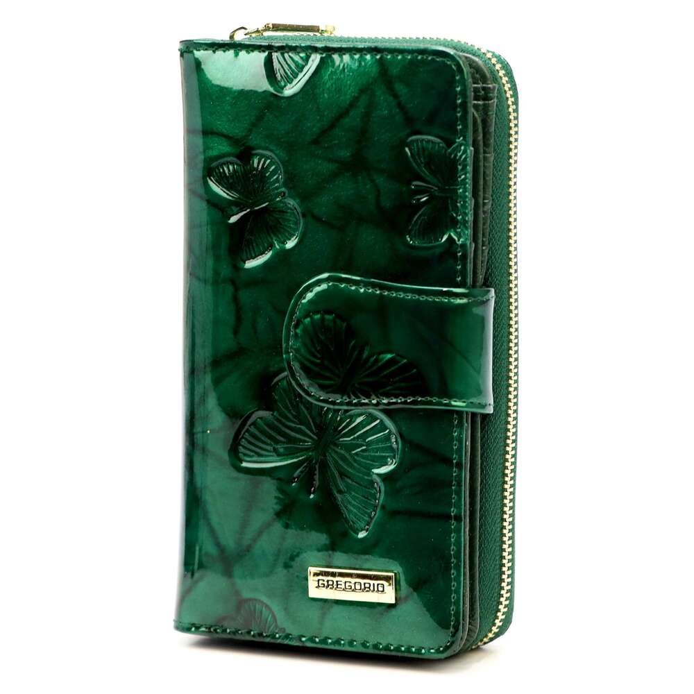 Dámská peněženka Gregorio zelená kožená Rfid Secure 18 slotů na karty