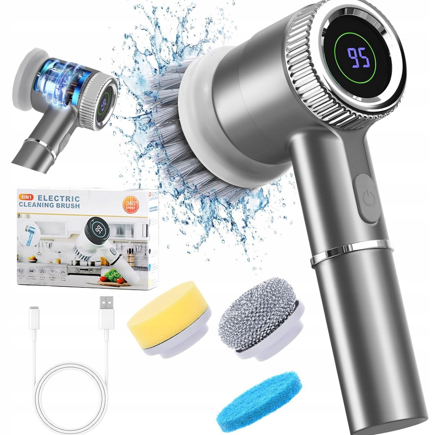 Levně Elektrický čisticí kartáč s 3 rychlostmi, nastavitelná rychlost, vodotěsný, IPX7, Led displej, nový